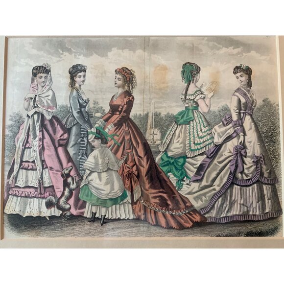 Antique Victorian Fashion Print Art Decorative Matte 1850's 14" x 12" Decor 7412 - Picture 2 of 10